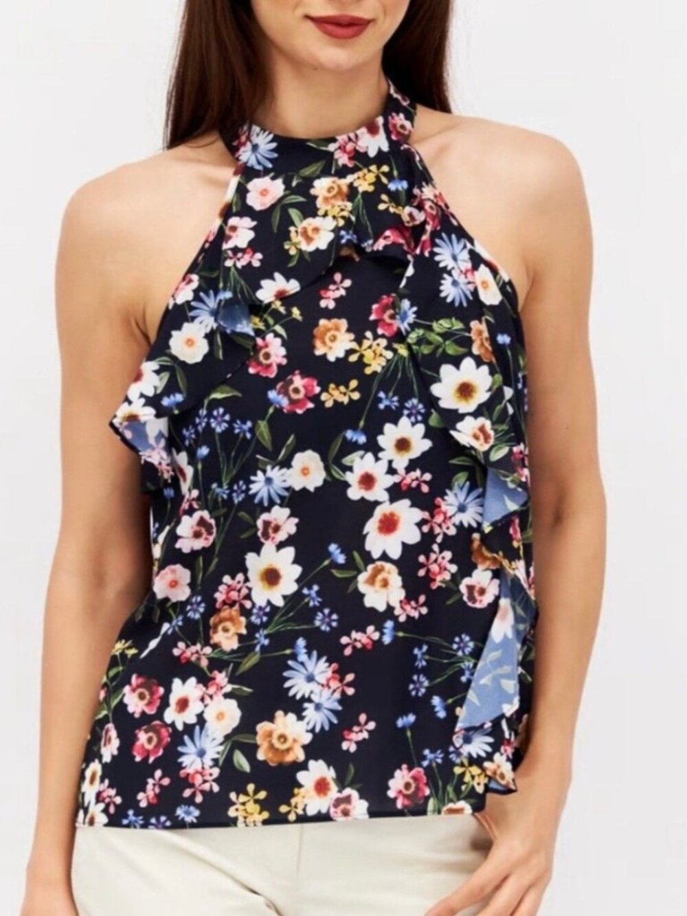 Parker floral print ruffled halter top Size XS